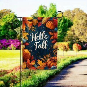 Double Sided Outdoor Flag. Hello Fall. Approximately 18 x 12. Polyester. New.